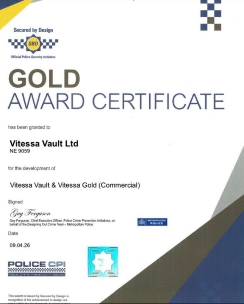 Vintage Safe Vault Gold Accreditation certificate